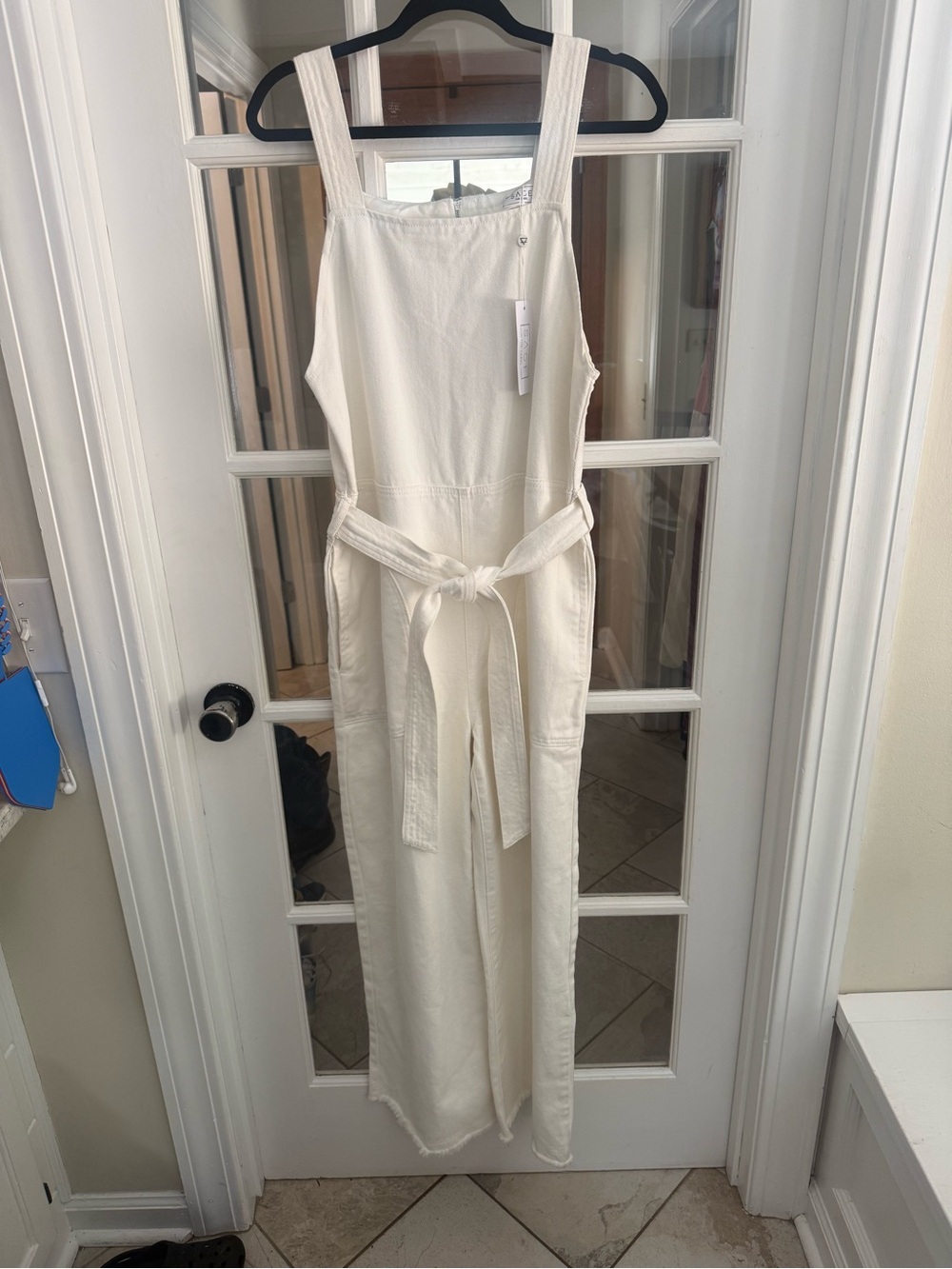 Sage the Label White Denim Overalls Jumpsuit